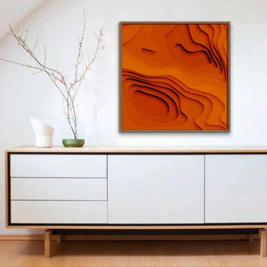 Quadro Abstrato Tons Terrosos Arte Orgânica Estilo Relevo com Moldura e Vidro