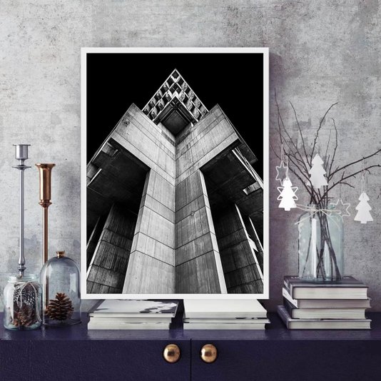 Quadro Arquitetura Fachada Arranha-céu em Preto e Branco 60x80cm