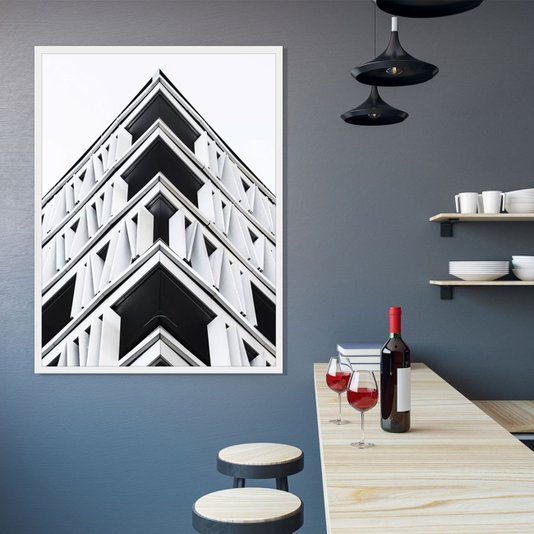 Quadro Arquitetura Fachada de Edifício em Preto e Branco 60x80cm