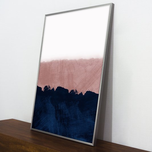 Quadro Arte Abstrata Decorativa Azul e Rosê 50x70 cm