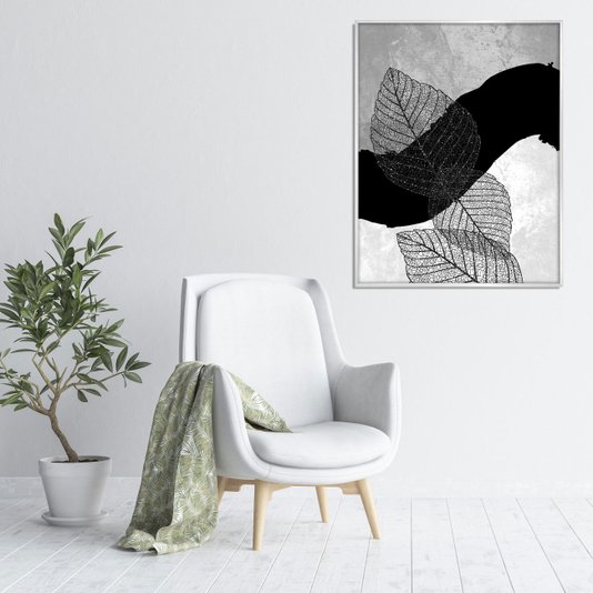 Quadro Arte Abstrata e Folhas em Preto e Branco 70x90 cm