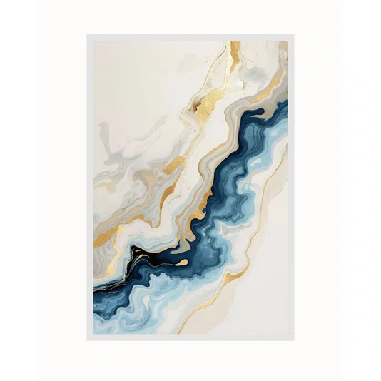 Quadro Arte Abstrata em Azul Profundo com Ouro Metálico Luxuoso e Sofisticado