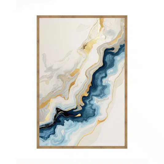 Quadro Arte Abstrata em Azul Profundo com Ouro Metálico Luxuoso e Sofisticado