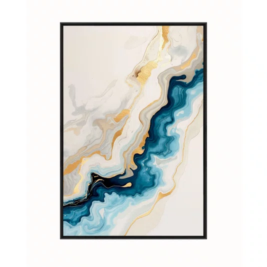 Quadro Arte Abstrata em Azul Profundo com Ouro Metálico Luxuoso e Sofisticado