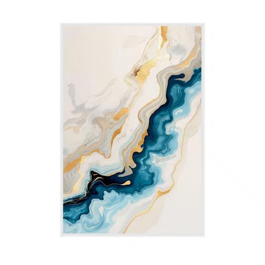 Quadro Arte Abstrata em Azul Profundo com Ouro Metálico Luxuoso e Sofisticado