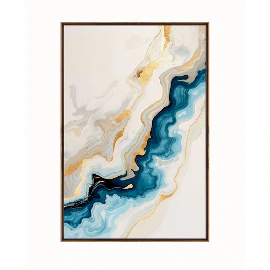 Quadro Arte Abstrata em Azul Profundo com Ouro Metálico Luxuoso e Sofisticado