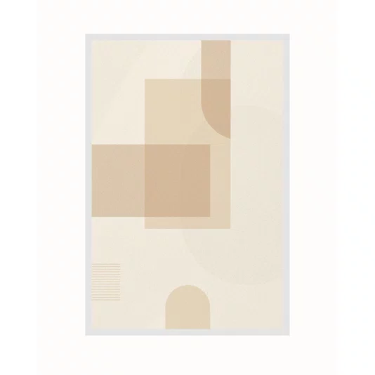 Quadro Arte Abstrata Minimalista Bege Geométrico com Curvas Decoração Moderna