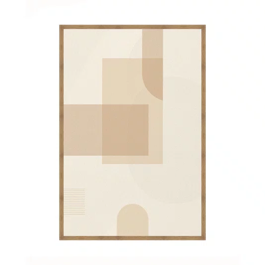 Quadro Arte Abstrata Minimalista Bege Geométrico com Curvas Decoração Moderna