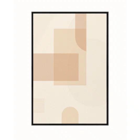 Quadro Arte Abstrata Minimalista Bege Geométrico com Curvas Decoração Moderna