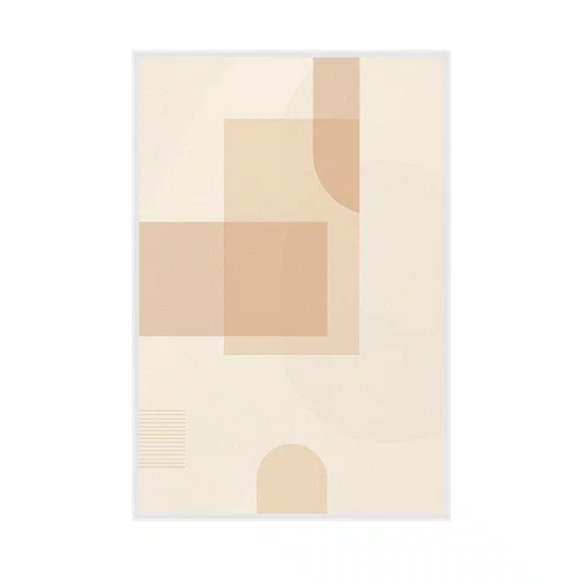 Quadro Arte Abstrata Minimalista Bege Geométrico com Curvas Decoração Moderna