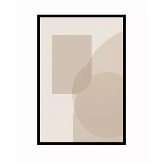 Quadro Arte Abstrata Minimalista Bege Geométrico com Curvas Decoração Moderna