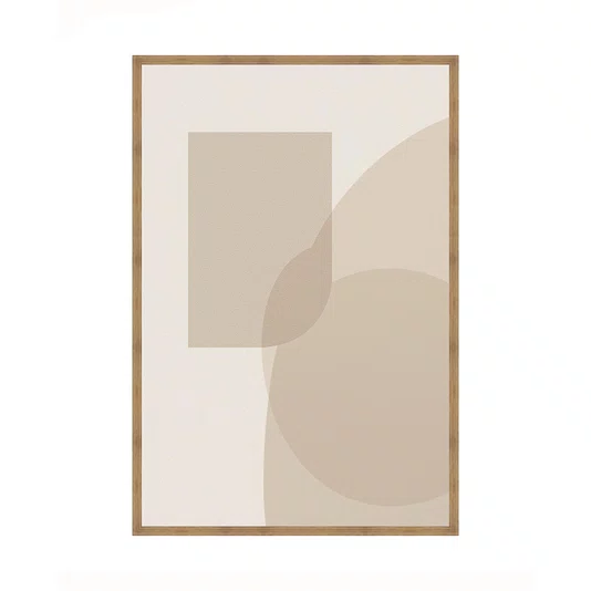 Quadro Arte Abstrata Minimalista Bege Geométrico com Curvas Decoração Moderna