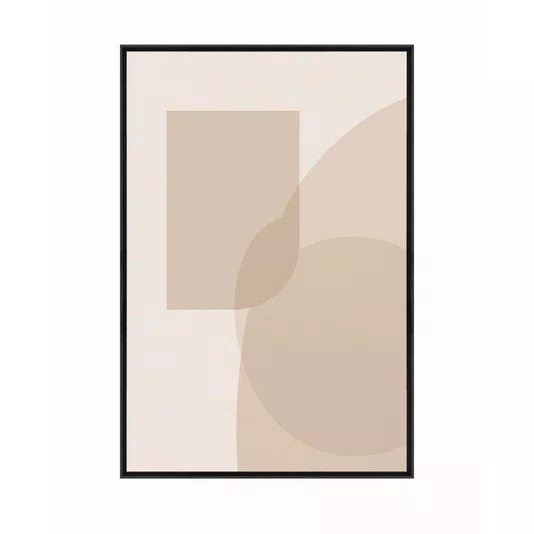 Quadro Arte Abstrata Minimalista Bege Geométrico com Curvas Decoração Moderna