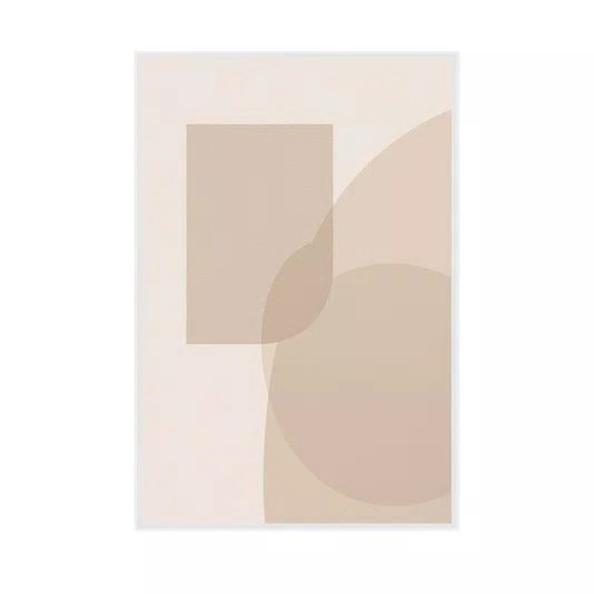 Quadro Arte Abstrata Minimalista Bege Geométrico com Curvas Decoração Moderna