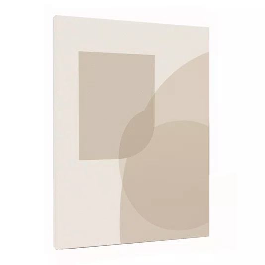 Quadro Arte Abstrata Minimalista Bege Geométrico com Curvas Decoração Moderna
