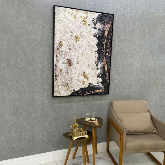 Quadro Canvas com Moldura Preta Arte Moderna com Detalhes Dourados