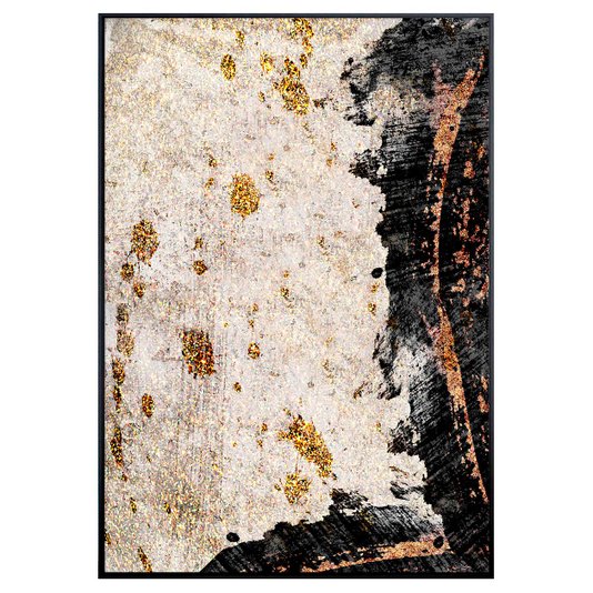 Quadro Canvas com Moldura Preta Arte Moderna com Detalhes Dourados