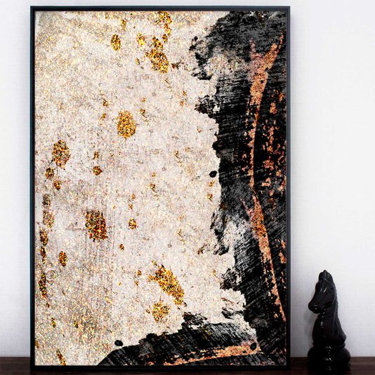 Quadro Canvas com Moldura Preta Arte Moderna com Detalhes Dourados