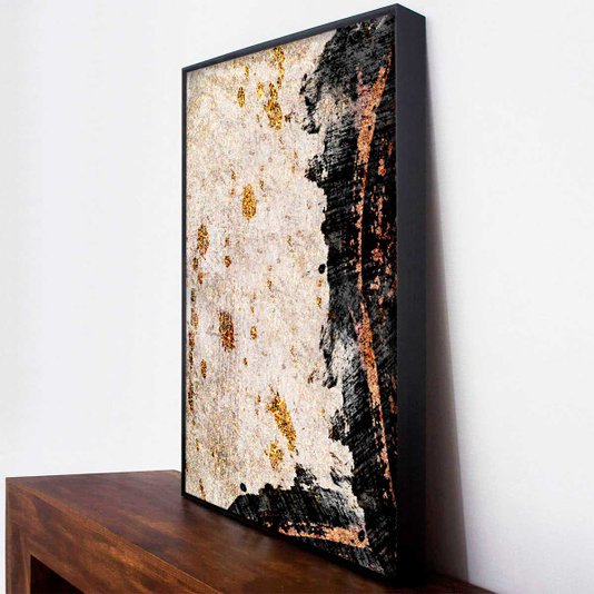 Quadro Canvas com Moldura Preta Arte Moderna com Detalhes Dourados