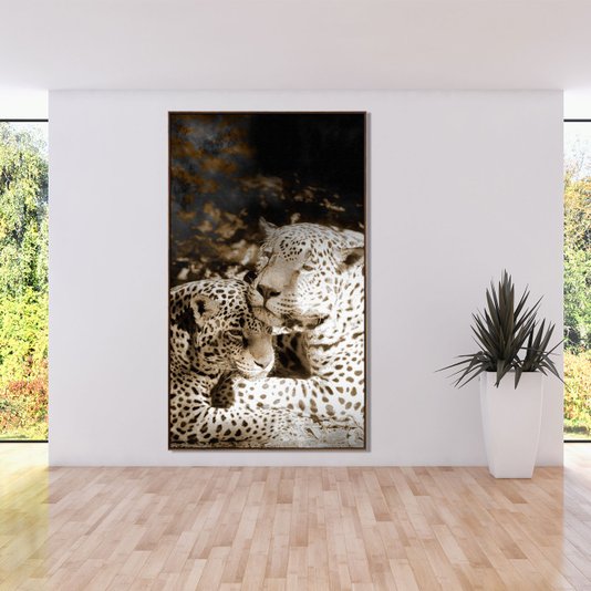 Quadro Canvas com Moldura Tela Imagem de Onças 120x210cm
