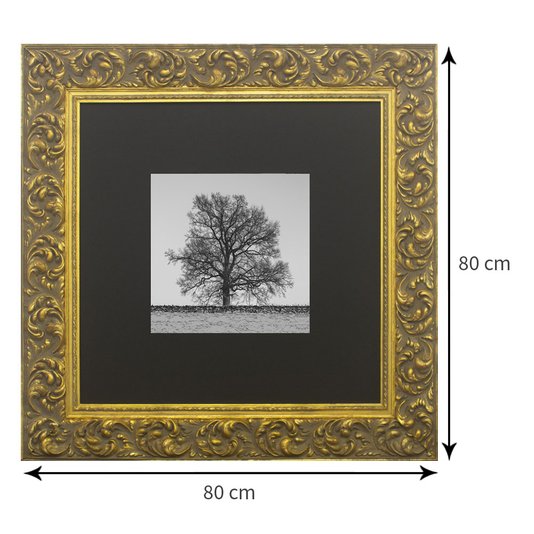 Quadro Clássico com Moldura Dourada Árvore Solitária 80x80cm