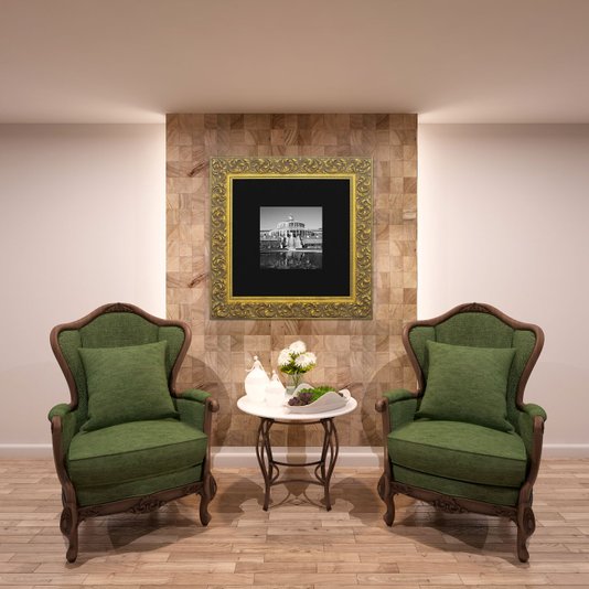 Quadro Clássico com Moldura Dourada Gravada Jardim Botânico 80x80cm
