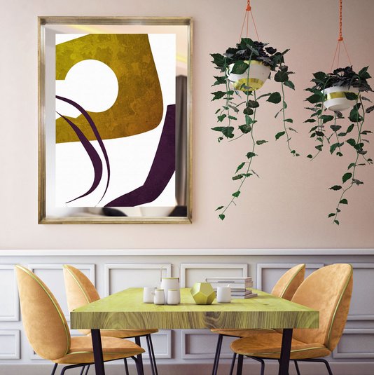 Quadro com Espelho e Moldura Tela Abstrata Colorida 80x110cm