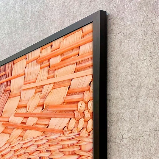 Quadro com Estilo  Arte Artesanal Textura Traçada em Fibras Naturais com Moldura e Vidro
