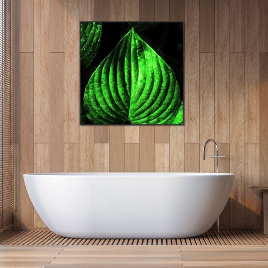 Quadro com Folhas Verdes Decorativo com Moldura Preta 80x80 cm