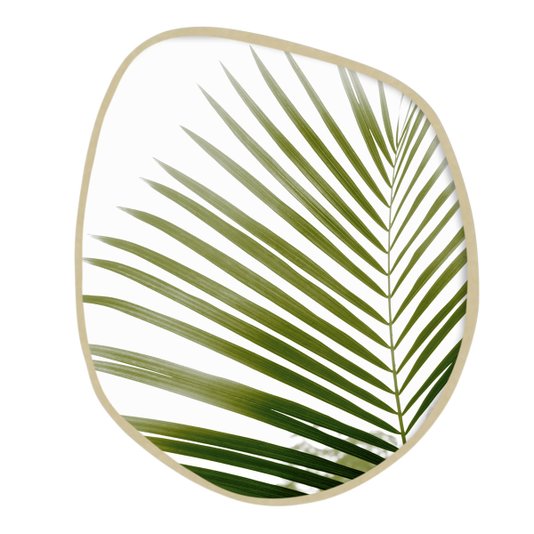 Quadro com Formato Orgânico e Estampa de Folhas de Palmeira Tropical Moldura de Madeira Marupá