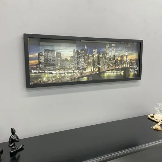 Quadro com Fotografia Ponte do Brooklyn a Noite New York 90x30cm