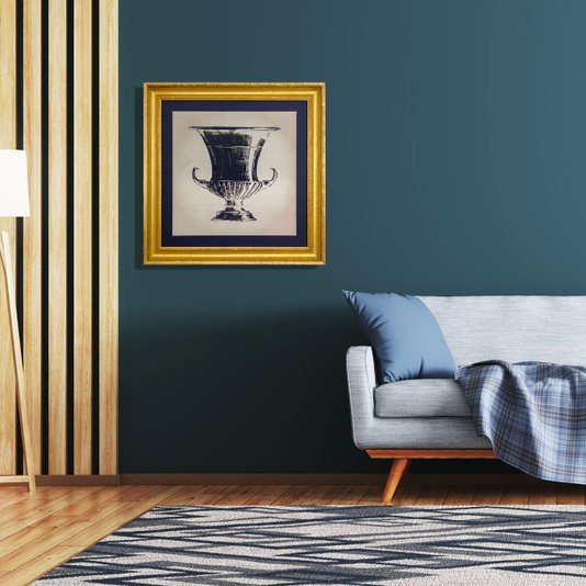 Quadro com Moldura Alto Padrão Dourada Ilustração Ânfora II 80x80cm