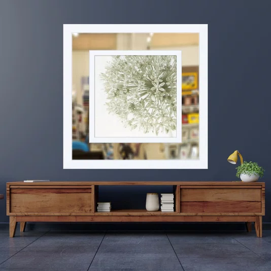 Quadro com Moldura Branca com Espelho Floral 90x90cm