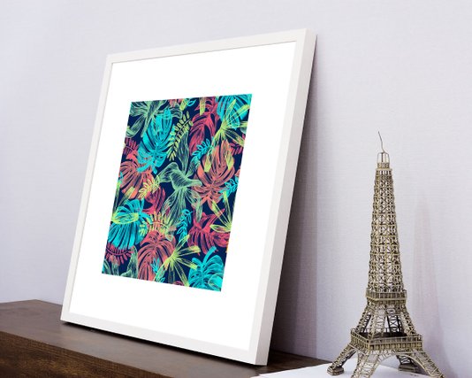 Quadro com Moldura Branca Floral Flores Coloridas em Vários Tamanhos