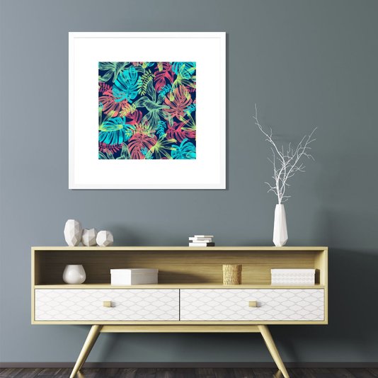Quadro com Moldura Branca Floral Flores Coloridas em Vários Tamanhos