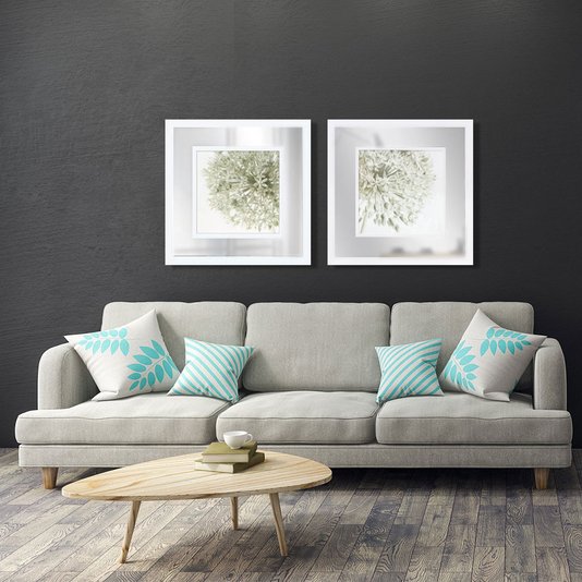 Quadro com Moldura Branca Moderno com Espelho Floral 90x90cm