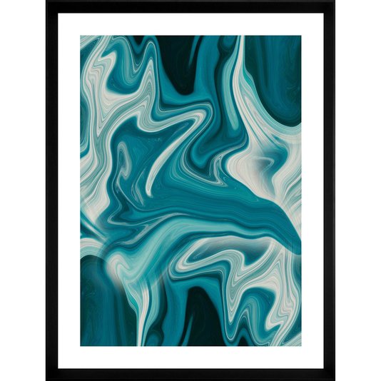 Quadro Decorativo com Moldura Preta Chanfrada Arte Abstrata Azul