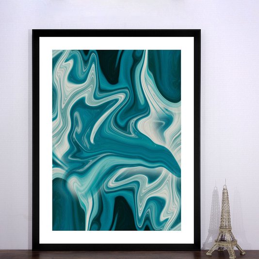 Quadro Decorativo com Moldura Preta Chanfrada Arte Abstrata Azul
