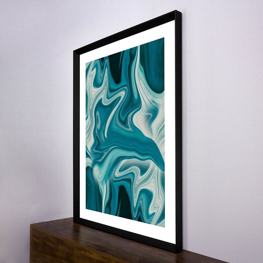Quadro Decorativo com Moldura Preta Chanfrada Arte Abstrata Azul