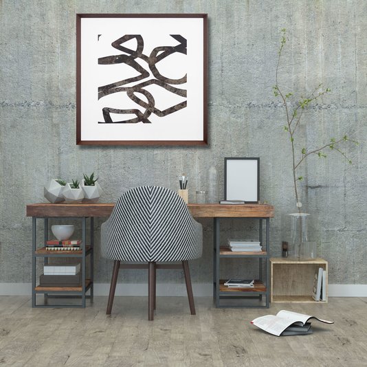 Quadro com Moldura Chanfrada Marrom Arte Abstrata 70x70 cm