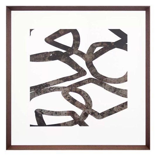 Quadro com Moldura Chanfrada Marrom Arte Abstrata 70x70 cm
