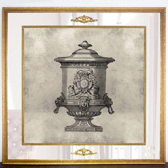 Quadro com Moldura Dourada e Espelho Imagem Ânfora Vaso Antigo 120x120 cm