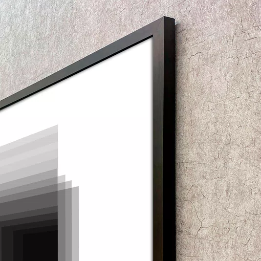 Quadro com Moldura e Vidro Geométrico Profundo Duplo Abstrato Preto e Branco