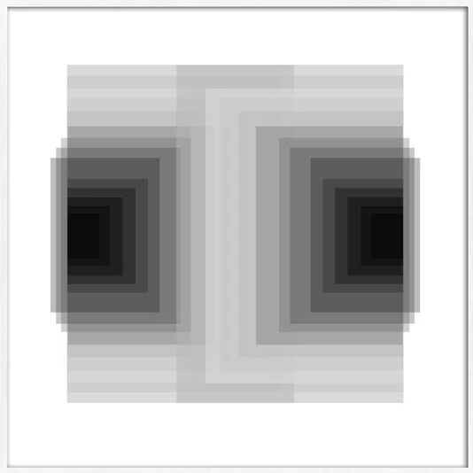 Quadro com Moldura e Vidro Geométrico Profundo Duplo Abstrato Preto e Branco
