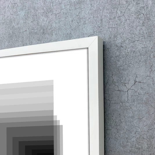 Quadro com Moldura e Vidro Geométrico Profundo Duplo Abstrato Preto e Branco