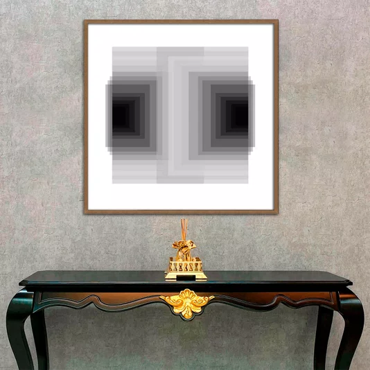 Quadro com Moldura e Vidro Geométrico Profundo Duplo Abstrato Preto e Branco