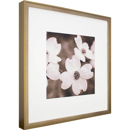 Quadro com Moldura na Cor Dourada Flores Tom Sépia 50x50cm