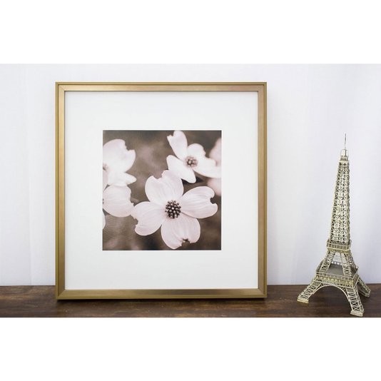 Quadro com Moldura na Cor Dourada Flores Tom Sépia 50x50cm