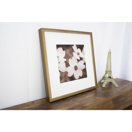 Quadro com Moldura na Cor Dourada Flores Tom Sépia 50x50cm
