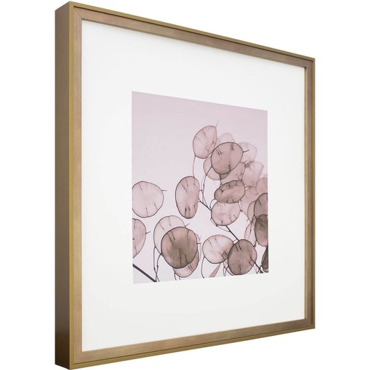 Quadro com Moldura na Cor Dourada Folhas Redondas Tom Sépia 50x50cm